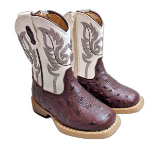 Roper Bumps Ostrich Square Toe Toddler Size 6 White Brown Cowboy Boots